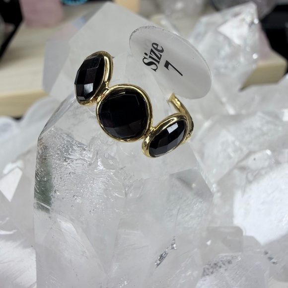 🖤 Faceted Black Spinel | 18K Gold over 925 Silver | Size 7 - Picture 2 of 8